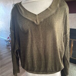 We The Free Olive V-Neck Ribbed Sweater